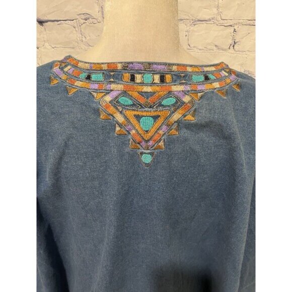 Bob Mackie Wearable Art Blue Embroidered Dream Catcher Button Up Jacket Plus  3X - Picture 6 of 8